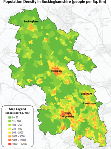Population density map of Buckinghamshire